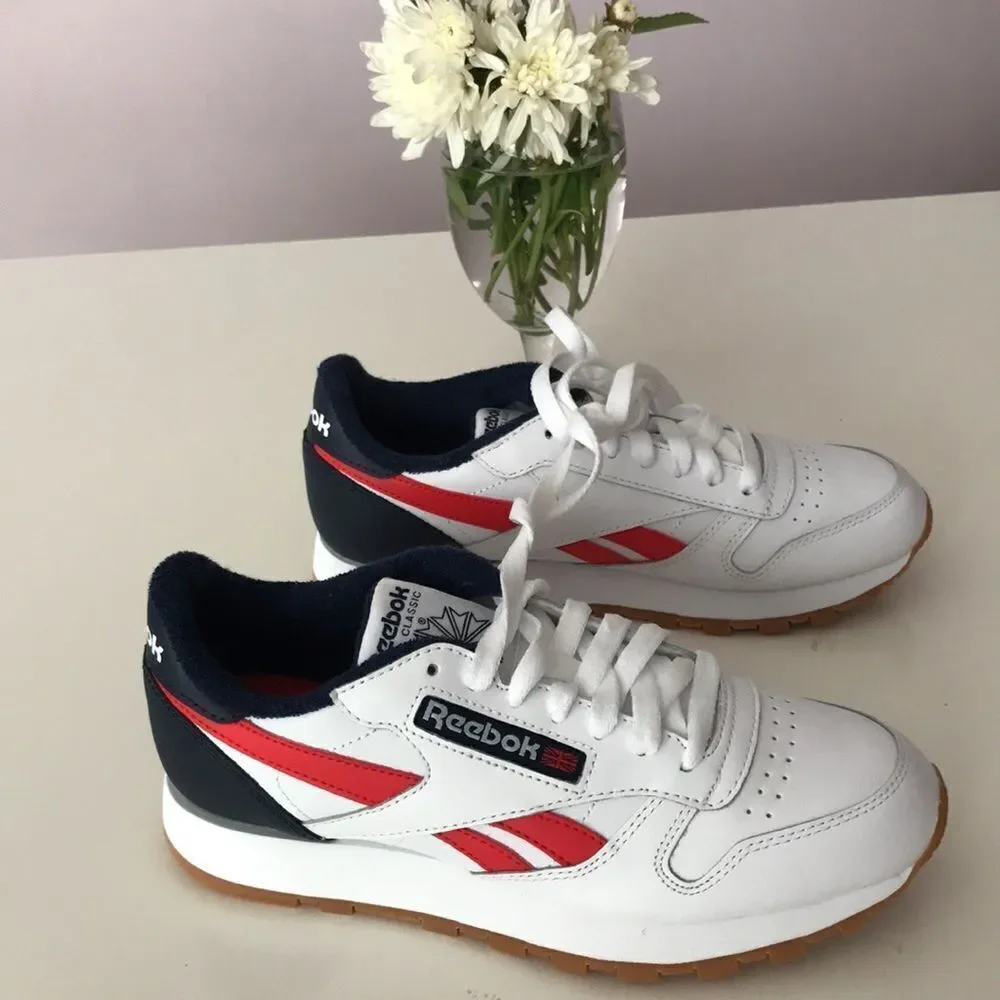 Reebok Classic Leather Trainers White Blue Red size 6.5